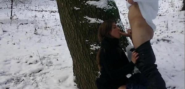  Horny and romantic couple sex on a cold snowy day